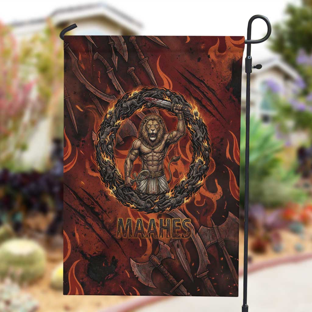 Maahes Garden Flag Ancient Egyptian Fiery Red Flame - Roaring Lion Head - African Pride