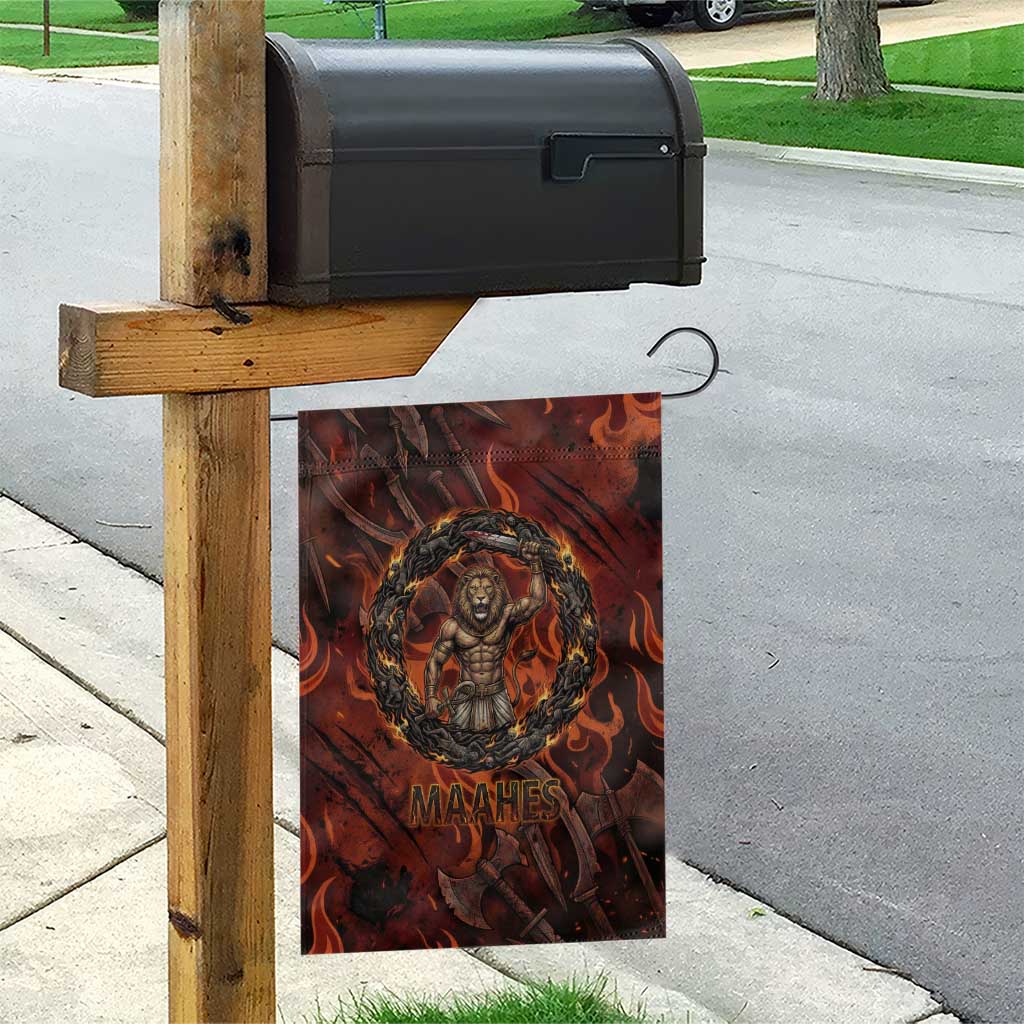 Maahes Garden Flag Ancient Egyptian Fiery Red Flame - Roaring Lion Head - African Pride