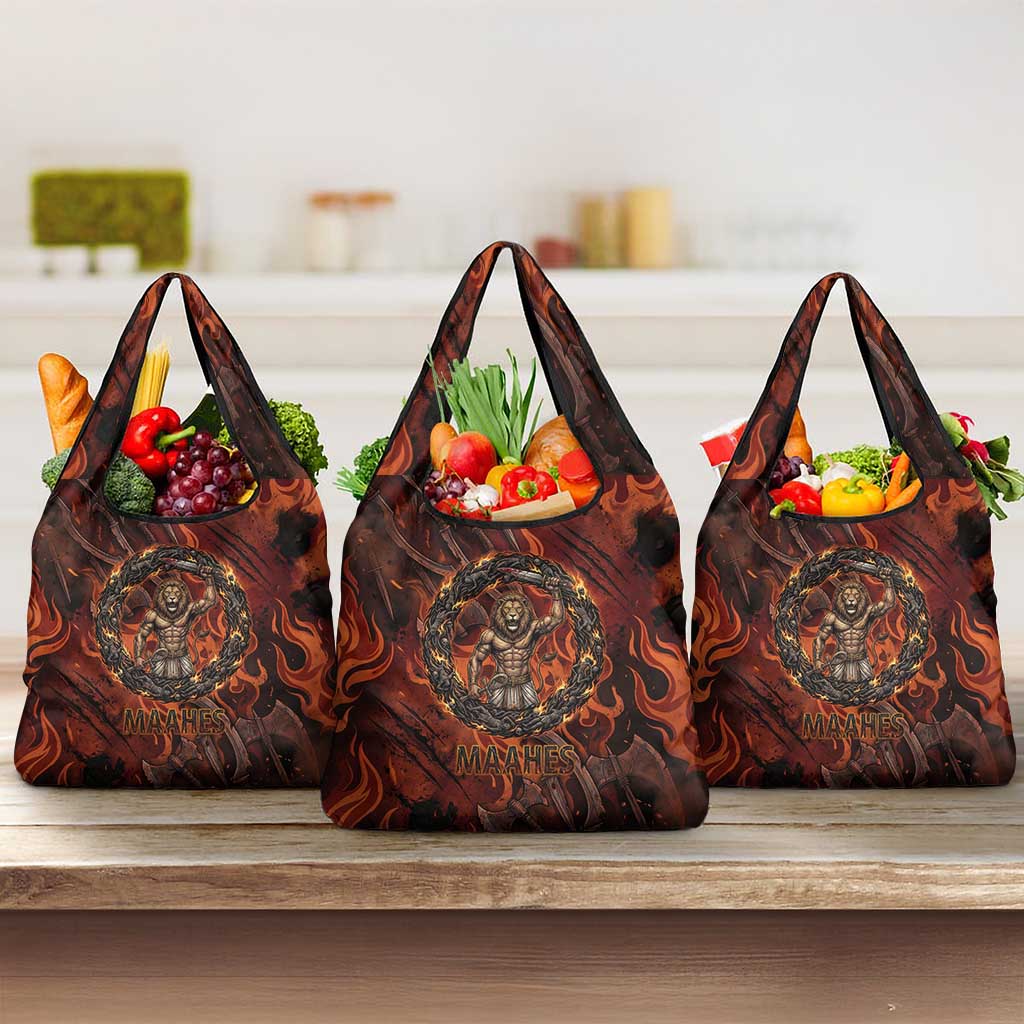 Maahes Grocery Bag Ancient Egyptian Fiery Red Flame - Roaring Lion Head - African Pride