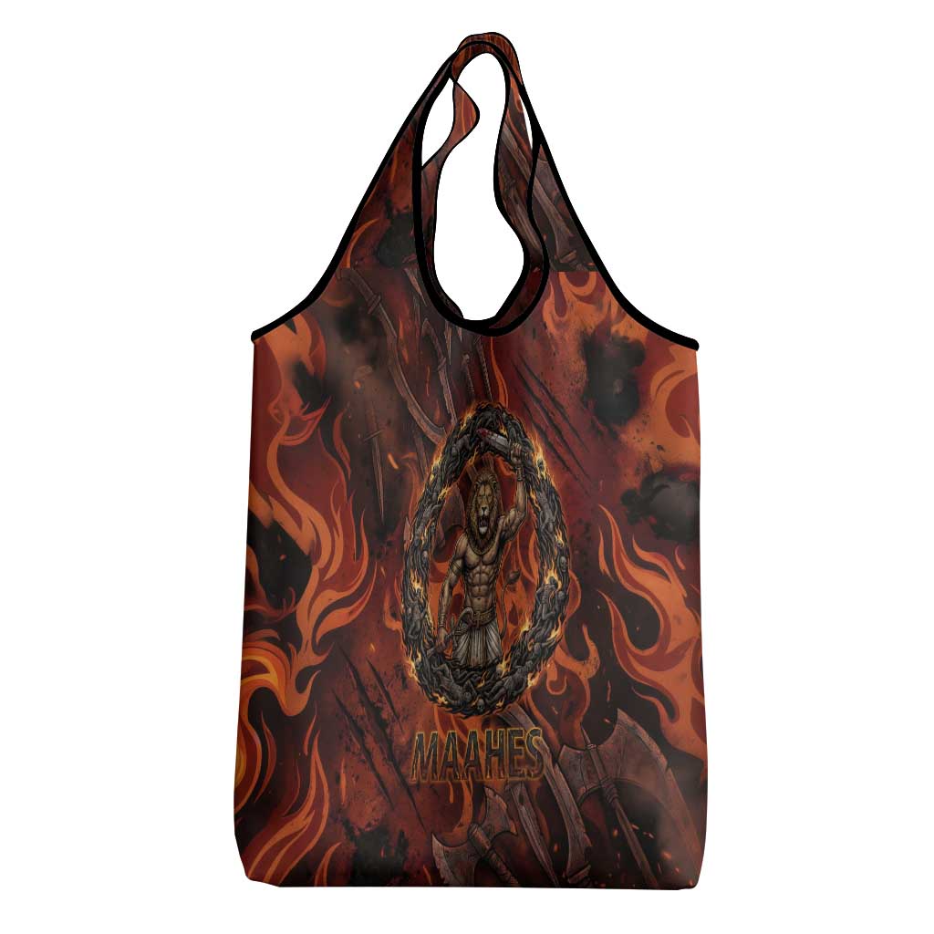 Maahes Grocery Bag Ancient Egyptian Fiery Red Flame - Roaring Lion Head - African Pride