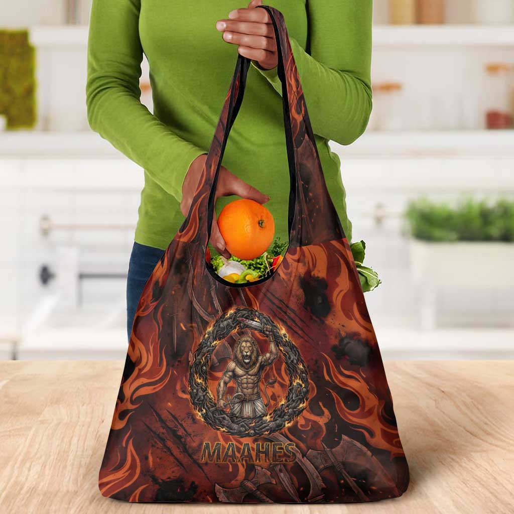 Maahes Grocery Bag Ancient Egyptian Fiery Red Flame - Roaring Lion Head - African Pride