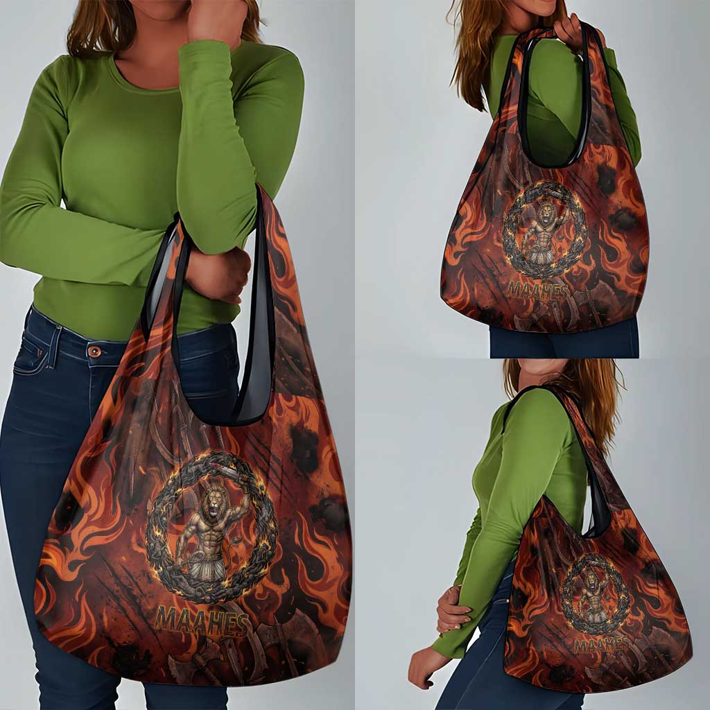 Maahes Grocery Bag Ancient Egyptian Fiery Red Flame - Roaring Lion Head - African Pride