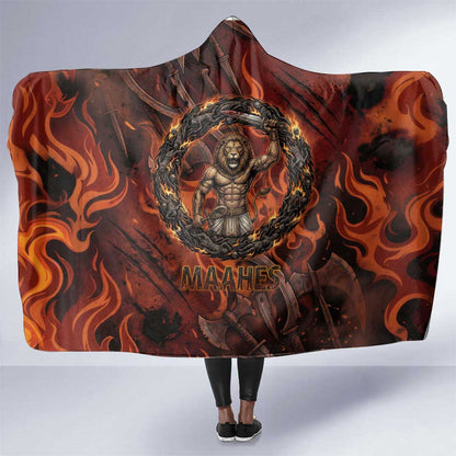 Maahes Hooded Blanket Ancient Egyptian Fiery Red Flame - Roaring Lion Head - African Pride