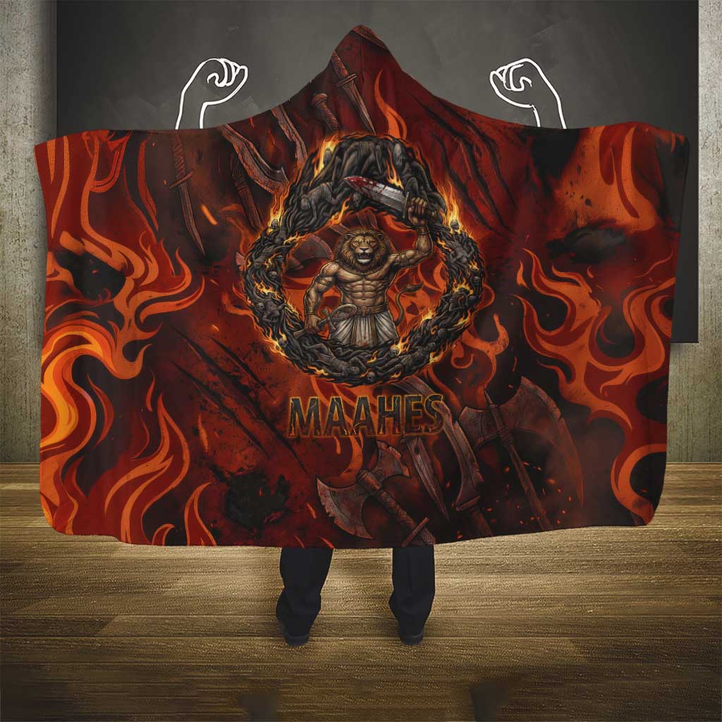 Maahes Hooded Blanket Ancient Egyptian Fiery Red Flame - Roaring Lion Head - African Pride