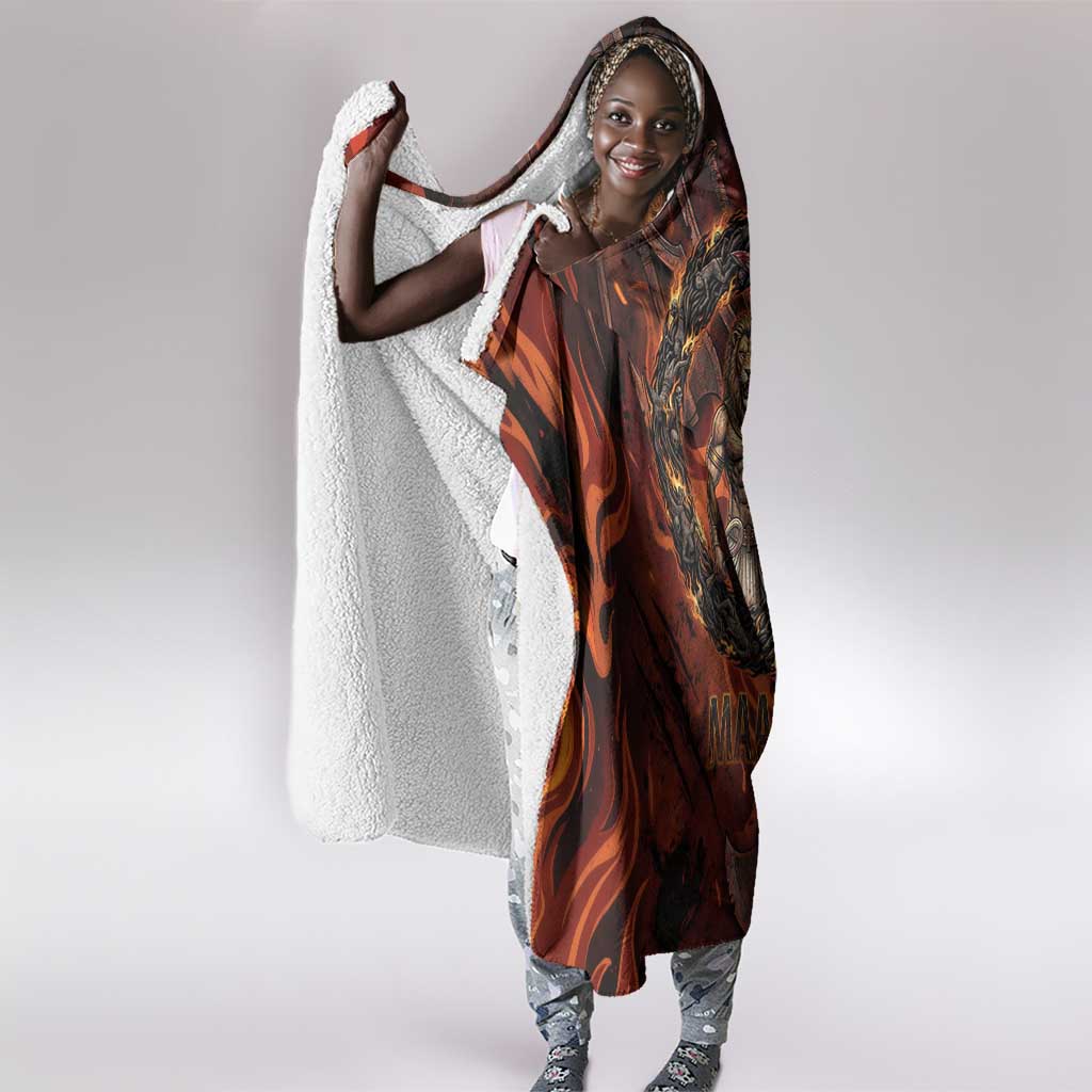 Maahes Hooded Blanket Ancient Egyptian Fiery Red Flame - Roaring Lion Head - African Pride