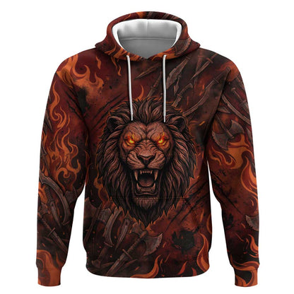 Maahes Hoodie Ancient Egyptian Fiery Red Flame - Roaring Lion Head - African Pride