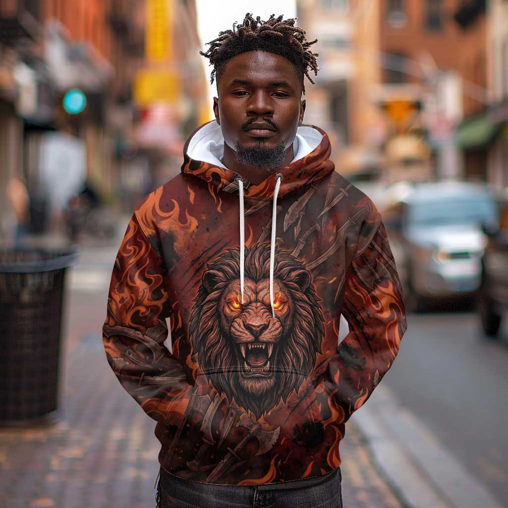 Maahes Hoodie Ancient Egyptian Fiery Red Flame - Roaring Lion Head - African Pride