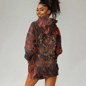 Maahes Hoodie Dress Ancient Egyptian Fiery Red Flame - Roaring Lion Head - African Pride