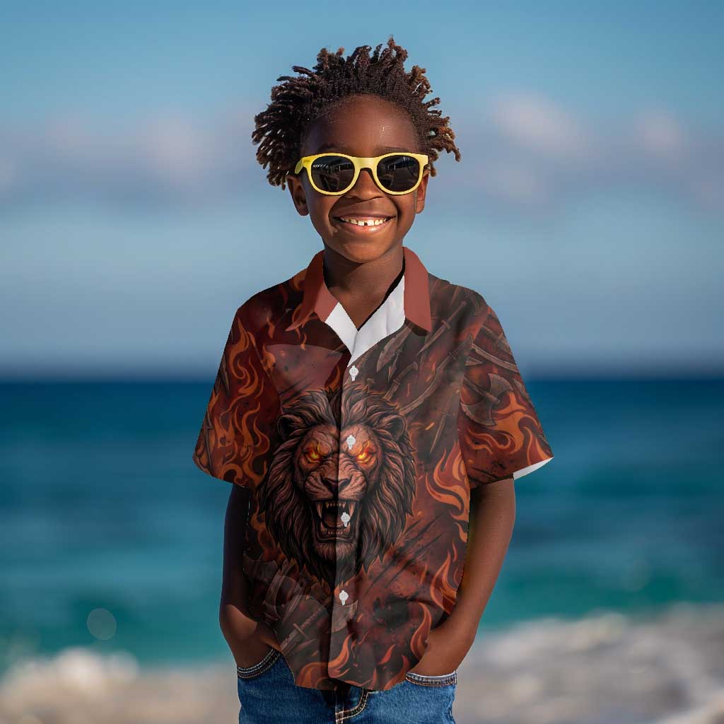 Maahes Kid Hawaiian Shirt Ancient Egyptian Fiery Red Flame - Roaring Lion Head - African Pride