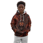 Maahes Kid Hoodie Ancient Egyptian Fiery Red Flame - Roaring Lion Head - African Pride