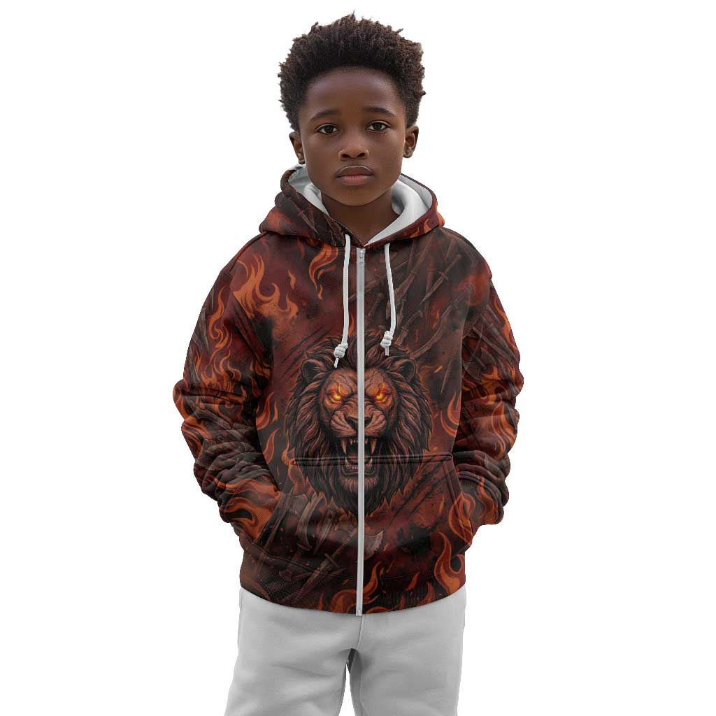 Maahes Kid Hoodie Ancient Egyptian Fiery Red Flame - Roaring Lion Head - African Pride