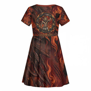 Maahes Kid Short Sleeve Dress Ancient Egyptian Fiery Red Flame - Roaring Lion Head - African Pride