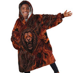 Maahes Kid Wearable Blanket Hoodie Ancient Egyptian Fiery Red Flame - Roaring Lion Head - African Pride