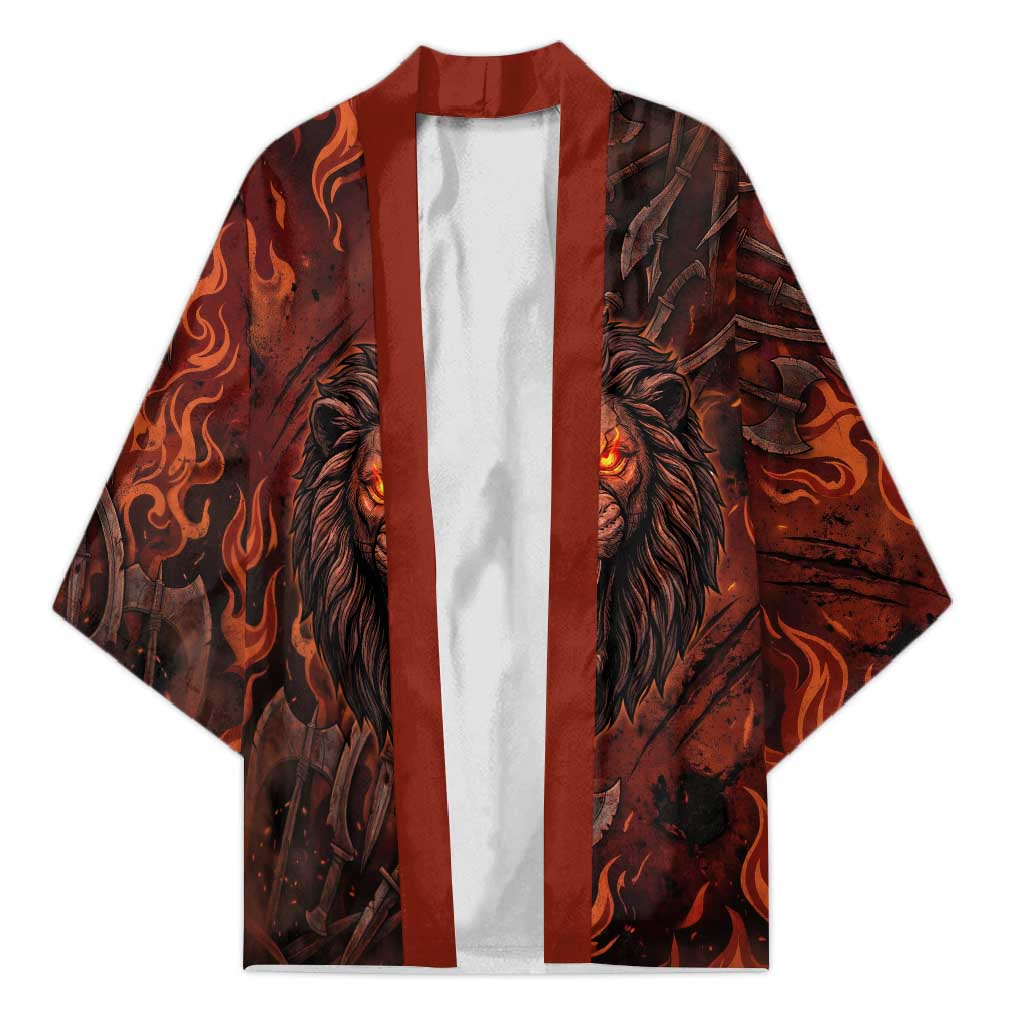 Maahes Kimono Ancient Egyptian Fiery Red Flame - Roaring Lion Head - African Pride