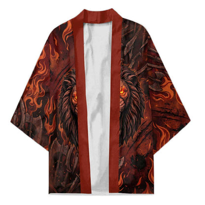 Maahes Kimono Ancient Egyptian Fiery Red Flame - Roaring Lion Head - African Pride