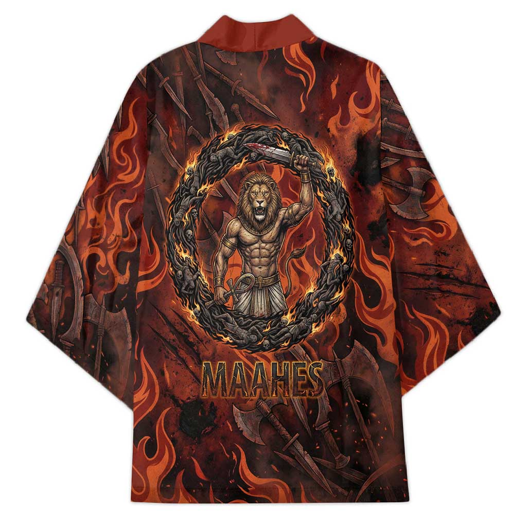 Maahes Kimono Ancient Egyptian Fiery Red Flame - Roaring Lion Head - African Pride