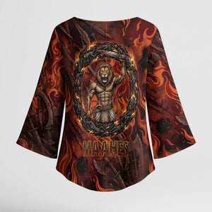 Maahes Kimono Sleeve Blouse Ancient Egyptian Fiery Red Flame - Roaring Lion Head - African Pride