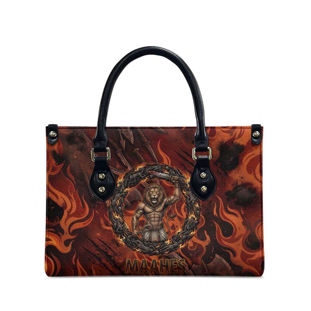 Maahes Leather Bag Ancient Egyptian Fiery Red Flame - Roaring Lion Head - African Pride