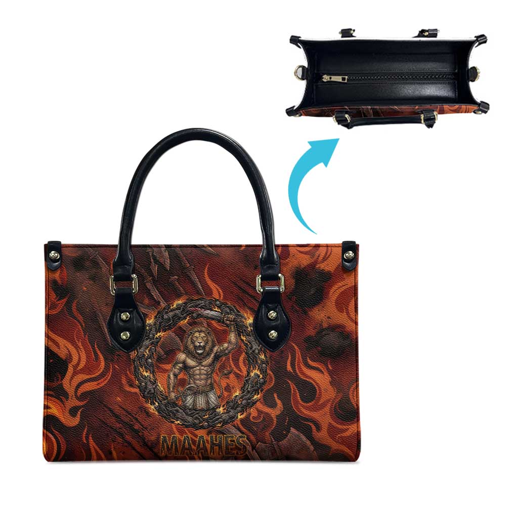 Maahes Leather Bag Ancient Egyptian Fiery Red Flame - Roaring Lion Head - African Pride