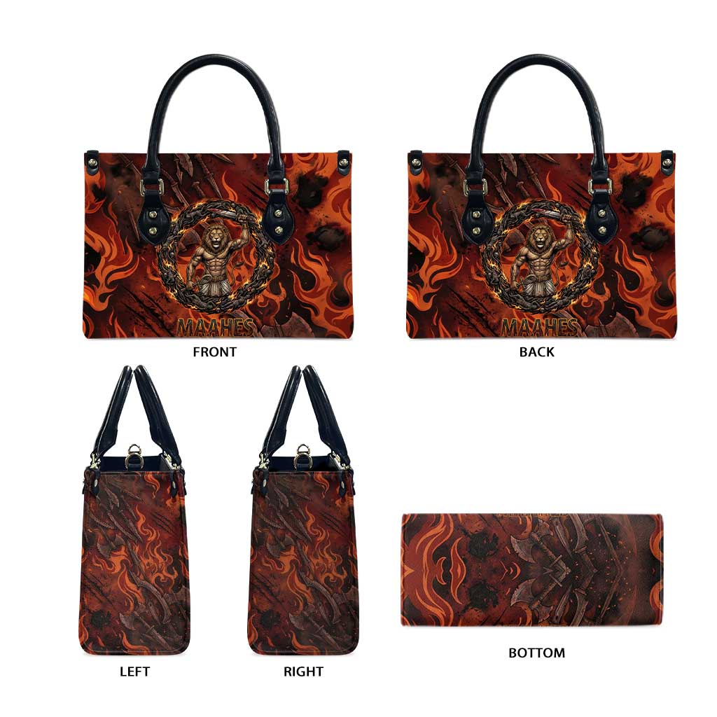 Maahes Leather Bag Ancient Egyptian Fiery Red Flame - Roaring Lion Head - African Pride