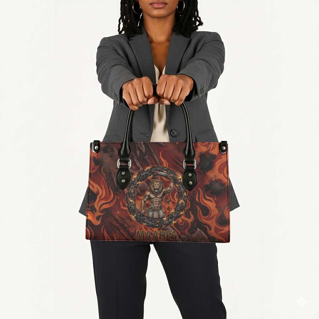 Maahes Leather Bag Ancient Egyptian Fiery Red Flame - Roaring Lion Head - African Pride