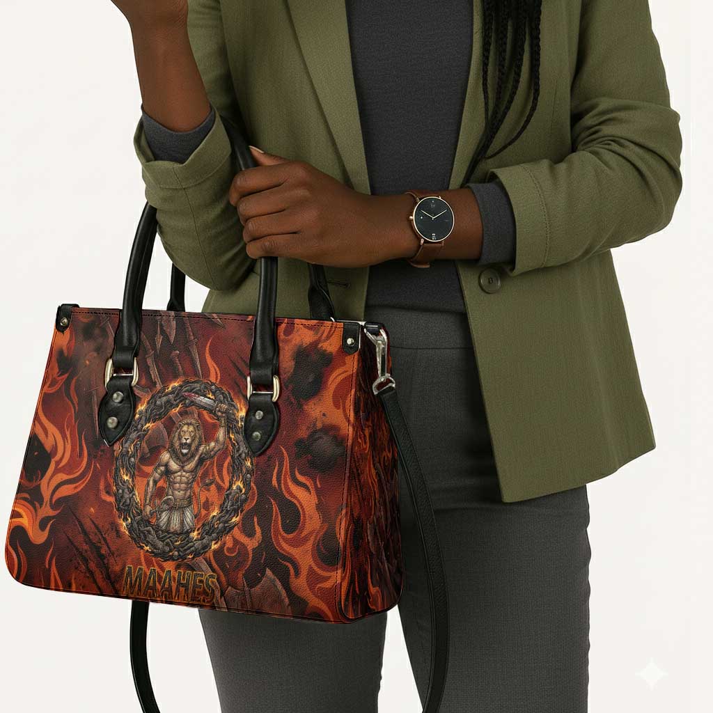 Maahes Leather Bag Ancient Egyptian Fiery Red Flame - Roaring Lion Head - African Pride