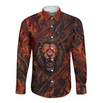 Maahes Long Sleeve Button Shirt Ancient Egyptian Fiery Red Flame - Roaring Lion Head - African Pride