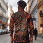 Maahes Long Sleeve Button Shirt Ancient Egyptian Fiery Red Flame - Roaring Lion Head - African Pride