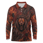 Maahes Long Sleeve Polo Shirt Ancient Egyptian Fiery Red Flame - Roaring Lion Head - African Pride