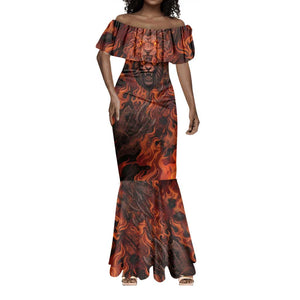 Maahes Mermaid Dress Ancient Egyptian Fiery Red Flame - Roaring Lion Head - African Pride
