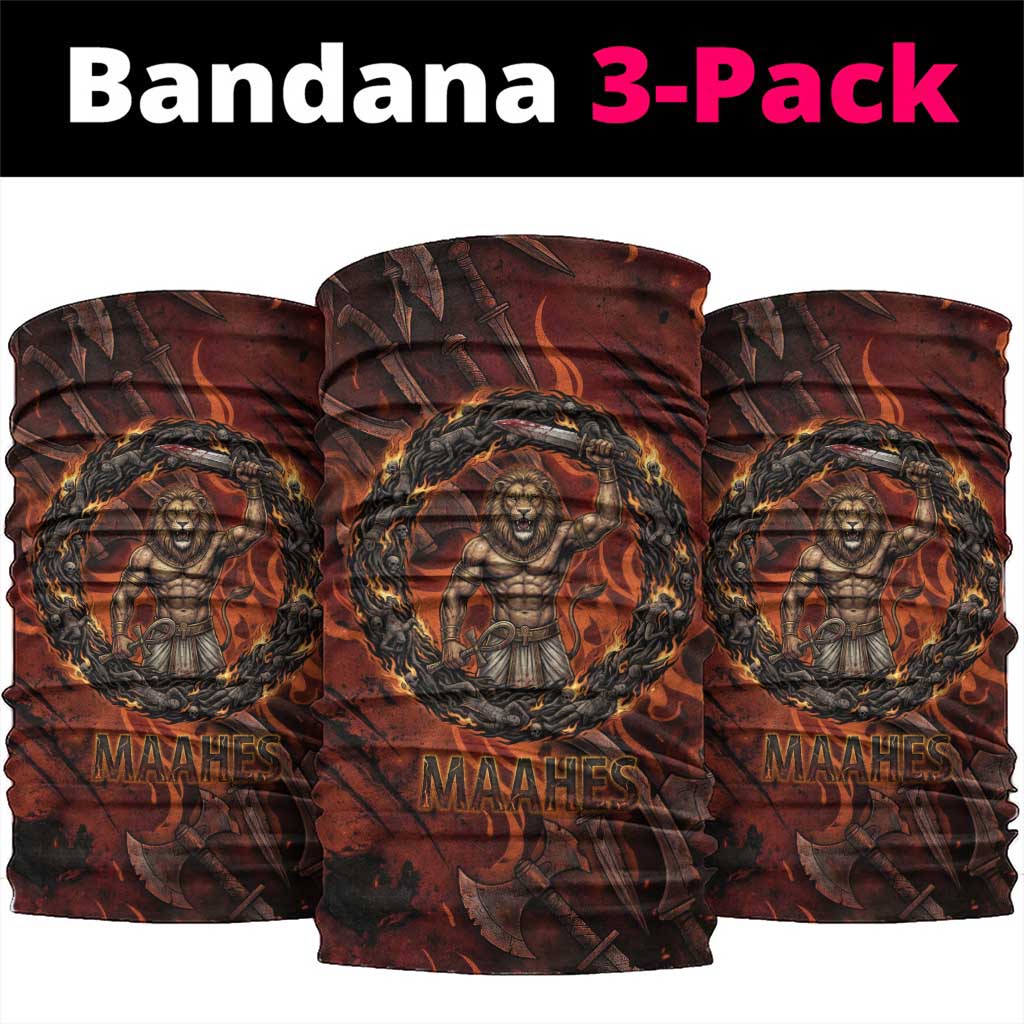 Maahes Neck Gaiter Ancient Egyptian Fiery Red Flame - Roaring Lion Head - African Pride