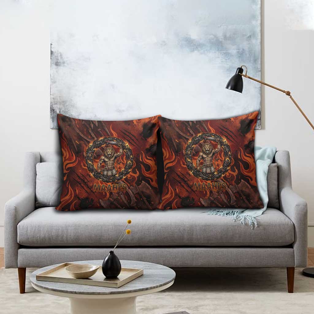Maahes Pillow Cover Ancient Egyptian Fiery Red Flame - Roaring Lion Head - African Pride