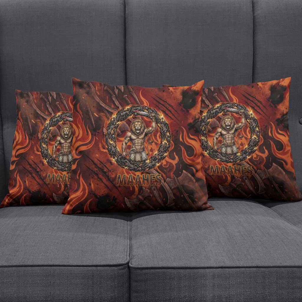 Maahes Pillow Cover Ancient Egyptian Fiery Red Flame - Roaring Lion Head - African Pride