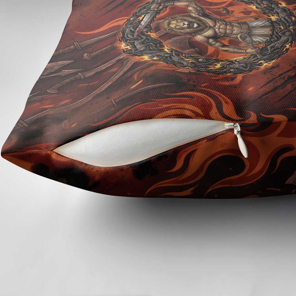 Maahes Pillow Cover Ancient Egyptian Fiery Red Flame - Roaring Lion Head - African Pride