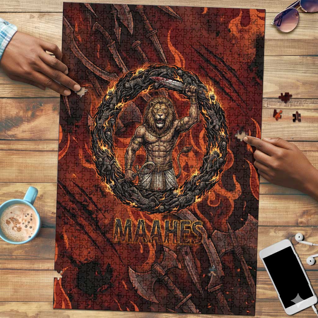 Maahes Puzzle Ancient Egyptian Fiery Red Flame - Roaring Lion Head - African Pride