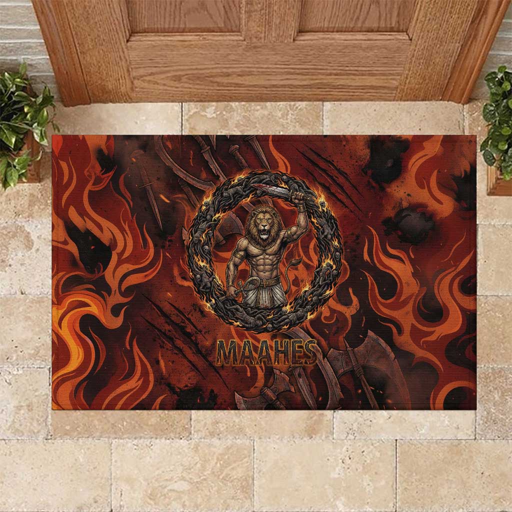 Maahes Rubber Doormat Ancient Egyptian Fiery Red Flame - Roaring Lion Head - African Pride
