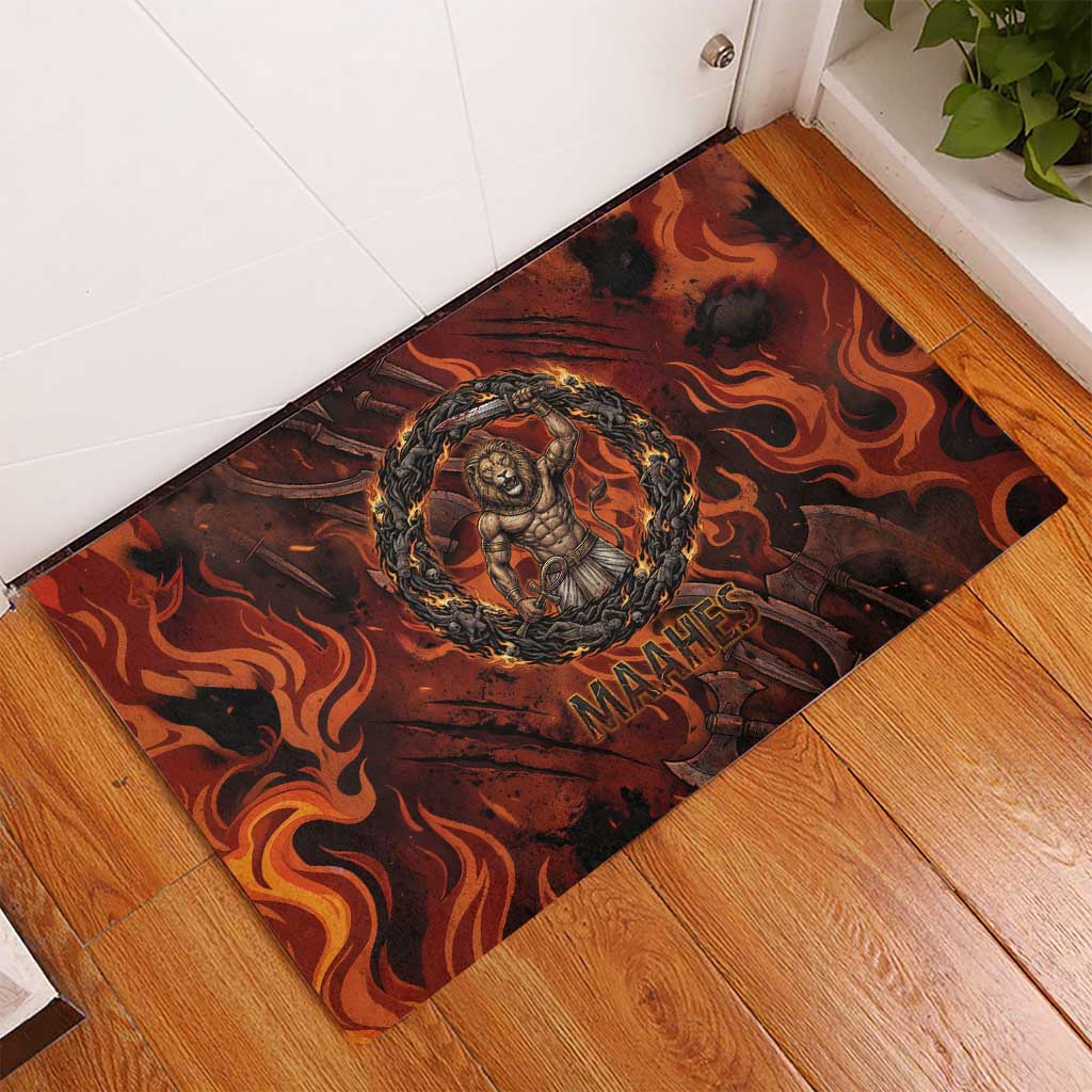 Maahes Rubber Doormat Ancient Egyptian Fiery Red Flame - Roaring Lion Head - African Pride