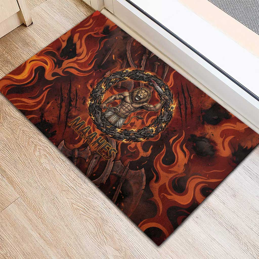 Maahes Rubber Doormat Ancient Egyptian Fiery Red Flame - Roaring Lion Head - African Pride