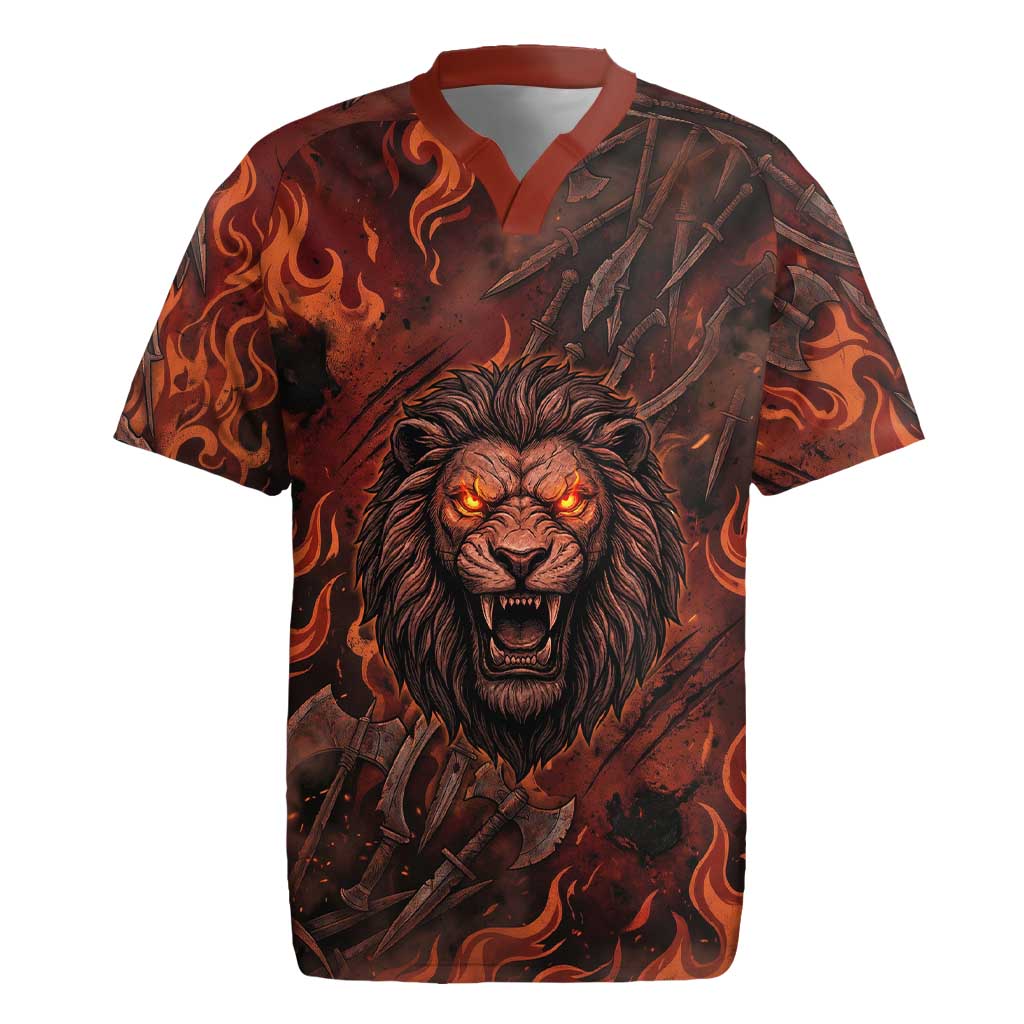 Maahes Rugby Jersey Ancient Egyptian Fiery Red Flame - Roaring Lion Head - African Pride