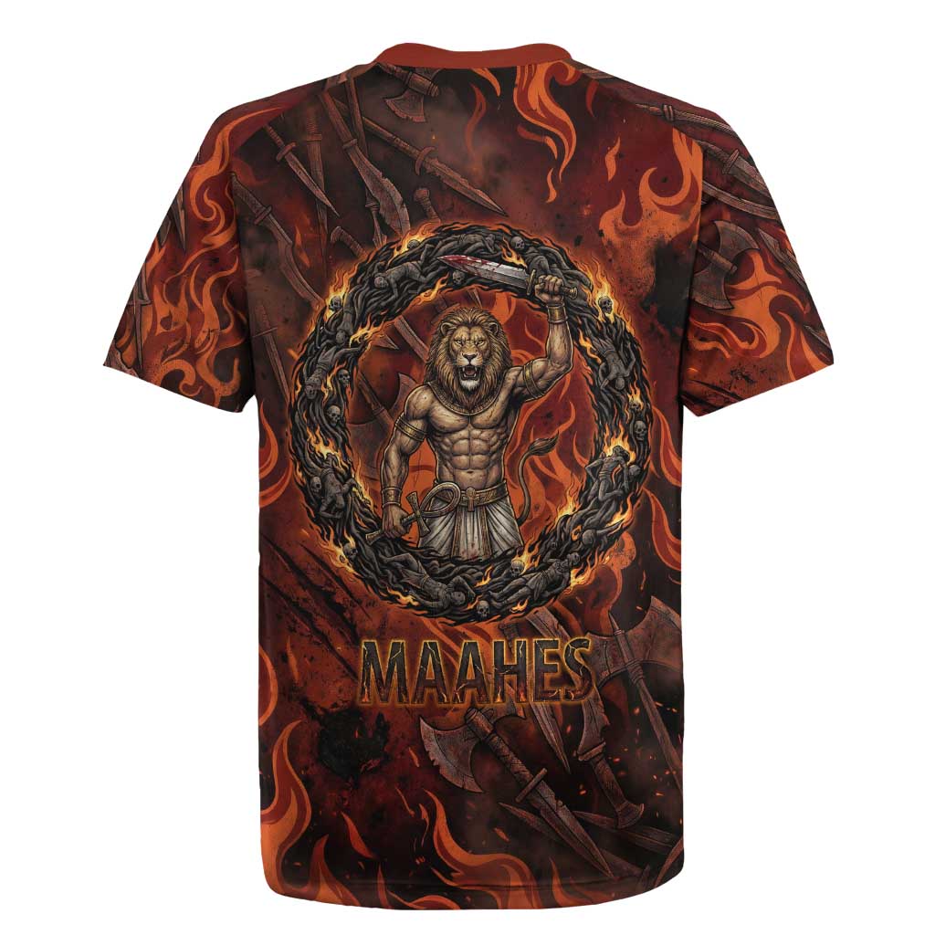 Maahes Rugby Jersey Ancient Egyptian Fiery Red Flame - Roaring Lion Head - African Pride