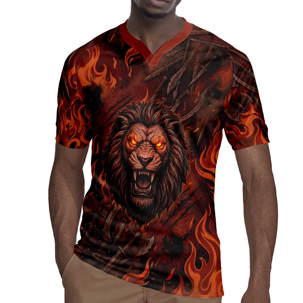 Maahes Rugby Jersey Ancient Egyptian Fiery Red Flame - Roaring Lion Head - African Pride