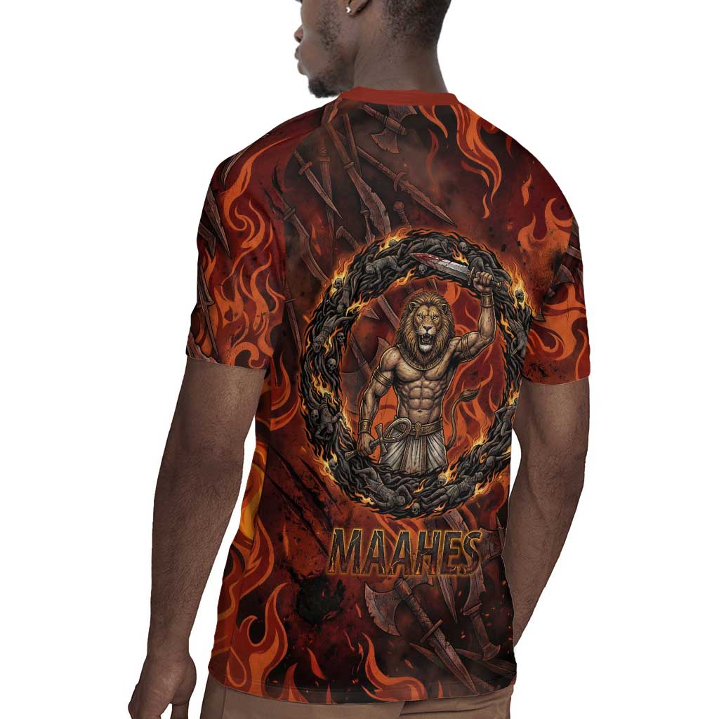 Maahes Rugby Jersey Ancient Egyptian Fiery Red Flame - Roaring Lion Head - African Pride
