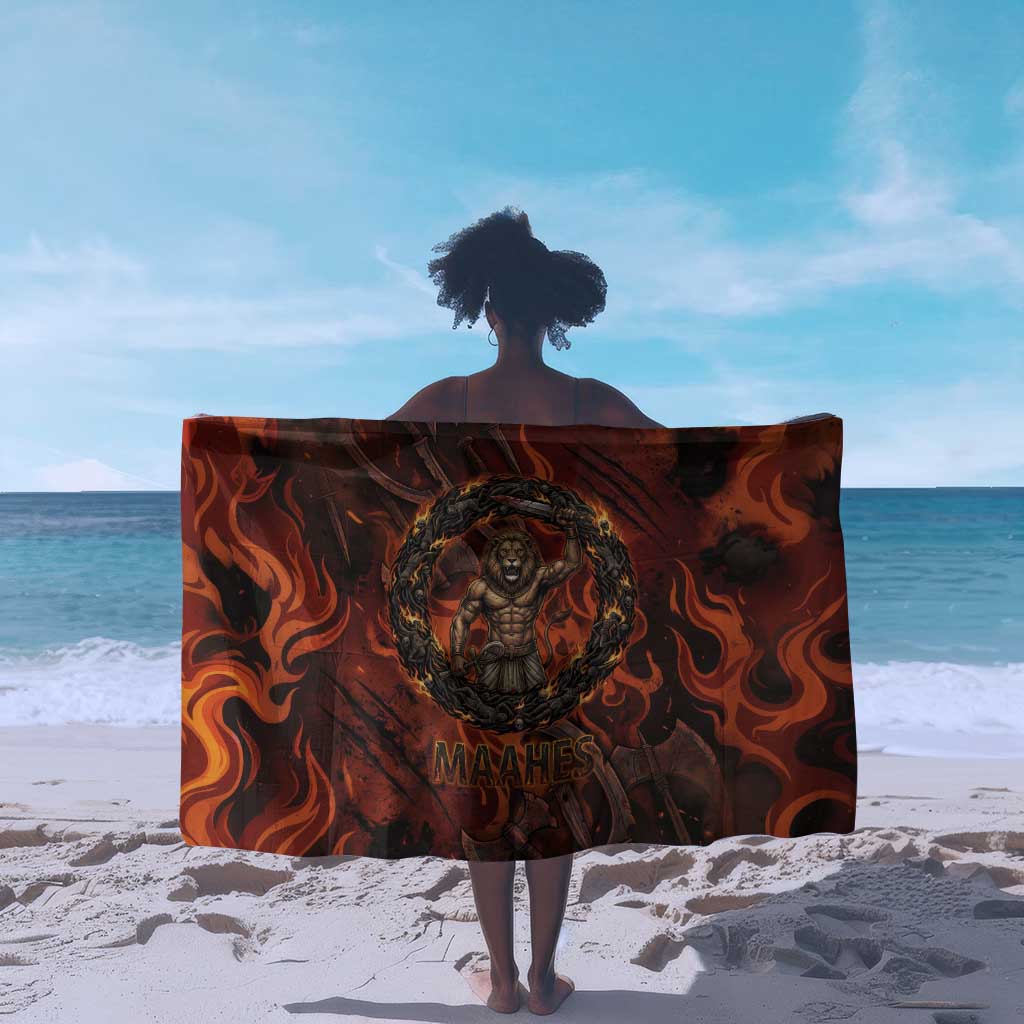 Maahes Sarong Ancient Egyptian Fiery Red Flame - Roaring Lion Head - African Pride
