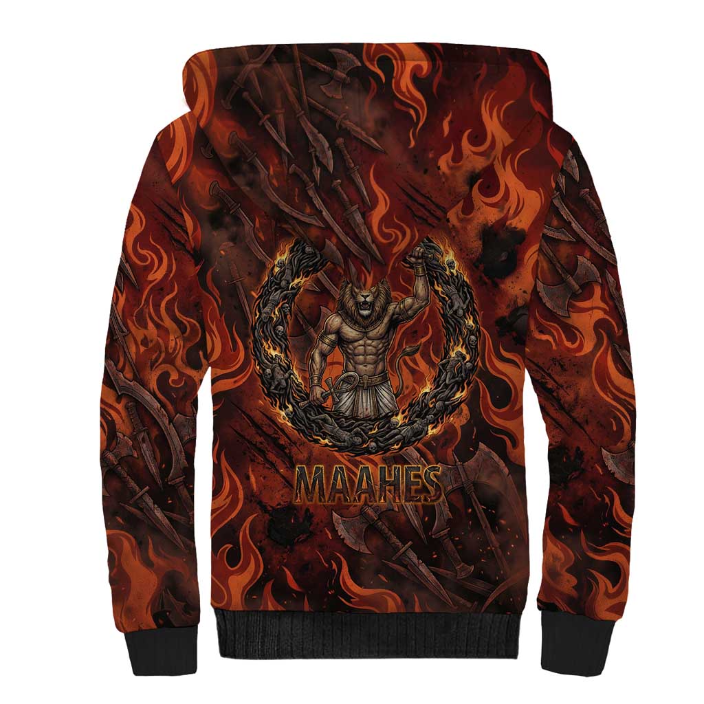 Maahes Sherpa Hoodie Ancient Egyptian Fiery Red Flame - Roaring Lion Head - African Pride