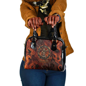 Maahes Shoulder Handbag Ancient Egyptian Fiery Red Flame - Roaring Lion Head - African Pride