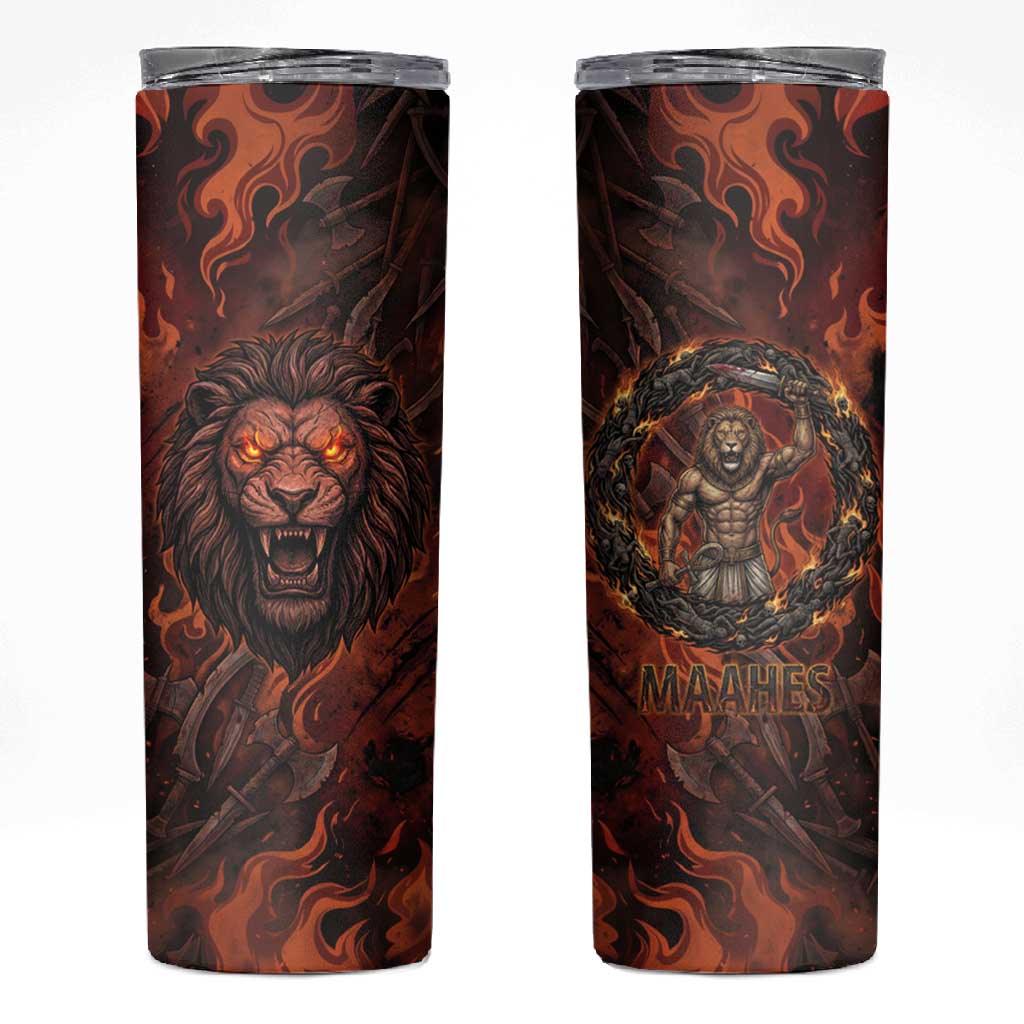 Maahes Skinny Tumbler Ancient Egyptian Fiery Red Flame - Roaring Lion Head - African Pride