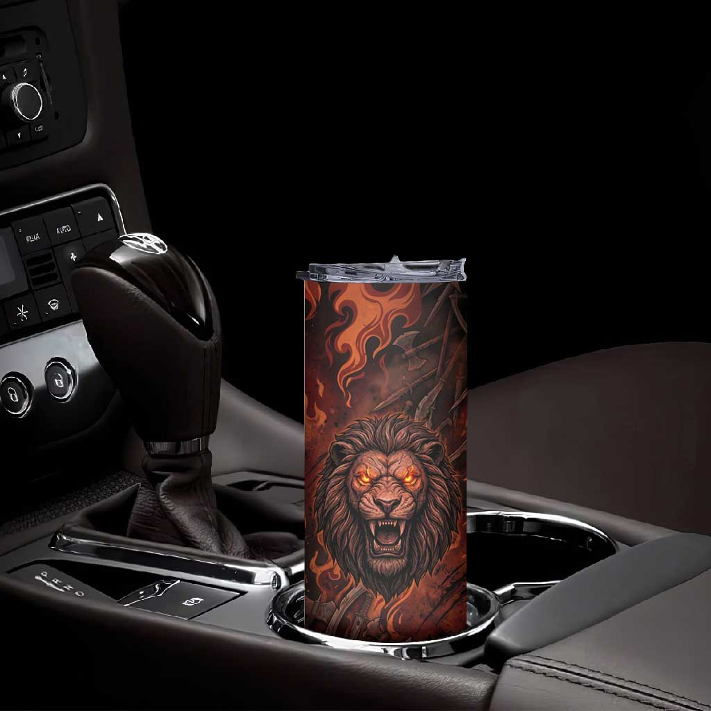 Maahes Skinny Tumbler Ancient Egyptian Fiery Red Flame - Roaring Lion Head - African Pride