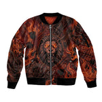 Maahes Sleeve Zip Bomber Jacket Ancient Egyptian Fiery Red Flame - Roaring Lion Head - African Pride