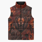 Maahes Sleeveless Puffer Jacket Ancient Egyptian Fiery Red Flame - Roaring Lion Head - African Pride