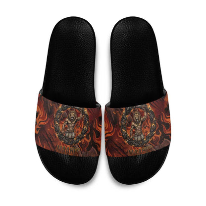 Maahes Slide Sandals Ancient Egyptian Fiery Red Flame - Roaring Lion Head - African Pride